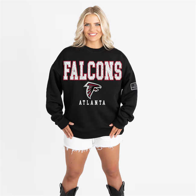 Women's Atlanta Falcons Gameday Couture Black Oversized Level Up Black Label Premium Fleece Sweatshirt(Run Small)